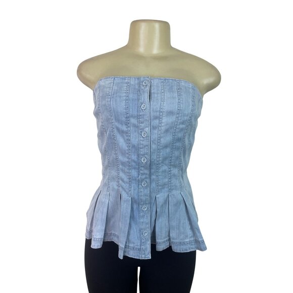 White House Black Market Denim Corset Style Button-Down Peplum Top Sz 14 - New - Picture 2 of 10